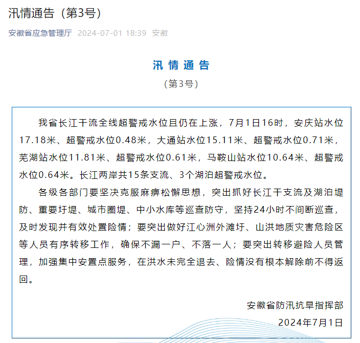 安徽省淮河汛情最新更新报告
